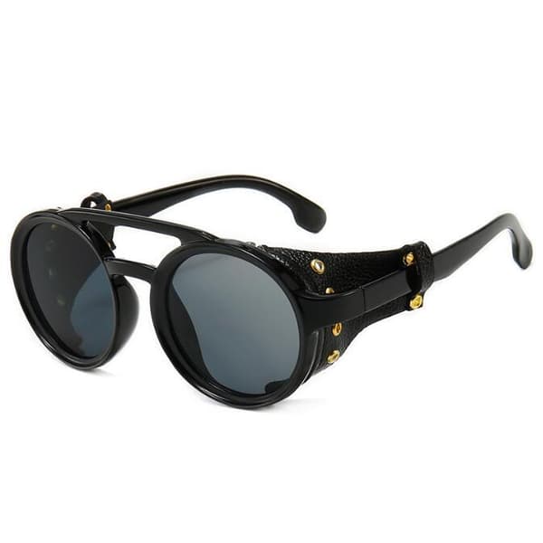 Retro runde steampunk solbriller for kvinner og menn black
