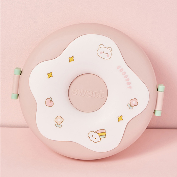 Tecknad Bento Lunchbox för barn Länksäker lunchfruktbehållare för flickor Pojkar Lunchlåda för toddler med 3 fack Pink 0.2