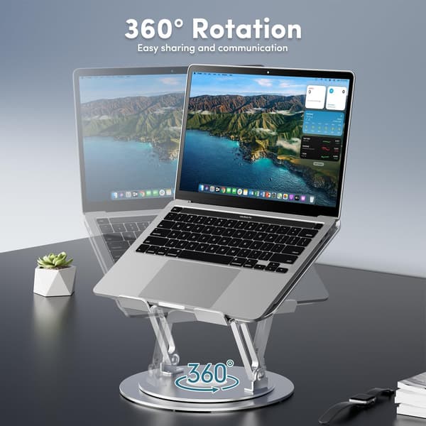 Kompatibel med justerbart laptopstativ med 360° roterende base, ergonomisk datastativ for skrivebord, sammenleggbart og bærbart laptopstativ