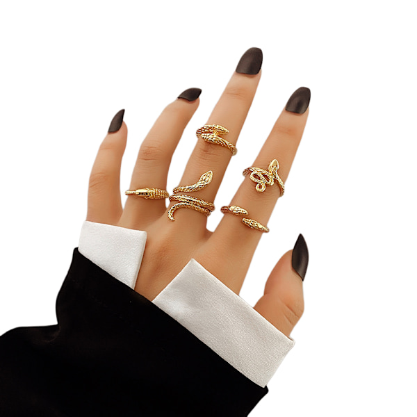 5 st ormringset Ouroboros Wrap Open Rings Stackable Animal Rings Justerbara Knuckle Rings för män och kvinnor (Guld)