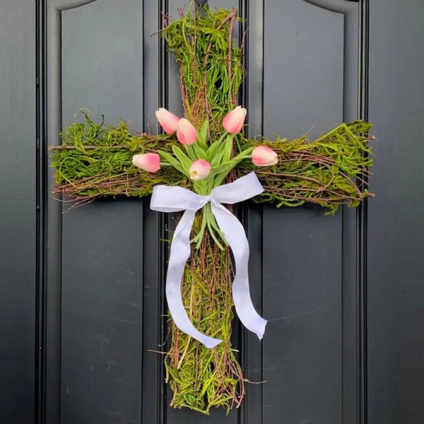 Påskekors Guirlande Dekoration Hvidt silkeagtigt tørklæde Hoveddør Cross Door Hængende Spring