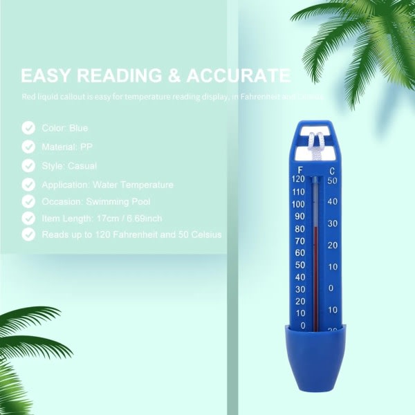 Pooltermometer Vandtemperaturtermometer med reb til indendørs pool, udendørs spa, boblebad, fiskedam