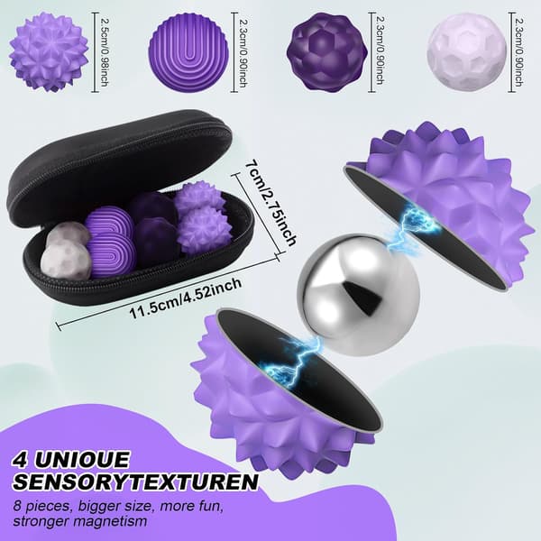 Magnetiske Fokusbolde – Lilla 8 Styk – Til Koncentration & Afslapning – Tilbage til Skole – Stressbold