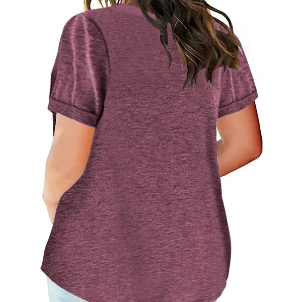 Plus Size T-skjorte med knappestolpe og korte ermer, Kvinner Plus Lett Stretch Casual Tee