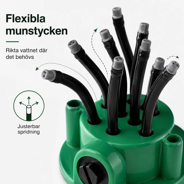 Trädgårdsspridare med 12 flexibla munstycken, justerbart gräsmattbevattningssystem med markspik och slangkoppling