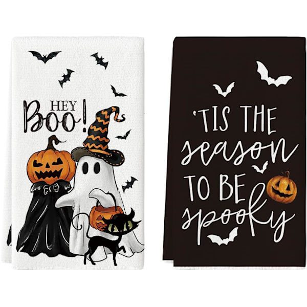 Haamu-kurpitsat Lepakot Kissa Hei Boo Halloween Keittiöpyyhkeet Astianpyyhkeet, 18x26 Tuumaa Kausivaihtelun Koristelu Käsipyyhkeet 2 Kpl