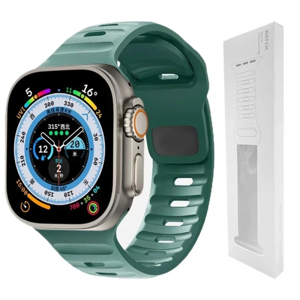 Silikonarmband för Apple Watch Band 49mm 44mm 45mm 40mm 41mm 42mm 38mm Ultra 2 Sport Correa Armband iwatch Series 9 8 7 6 5s appl green-BOX03