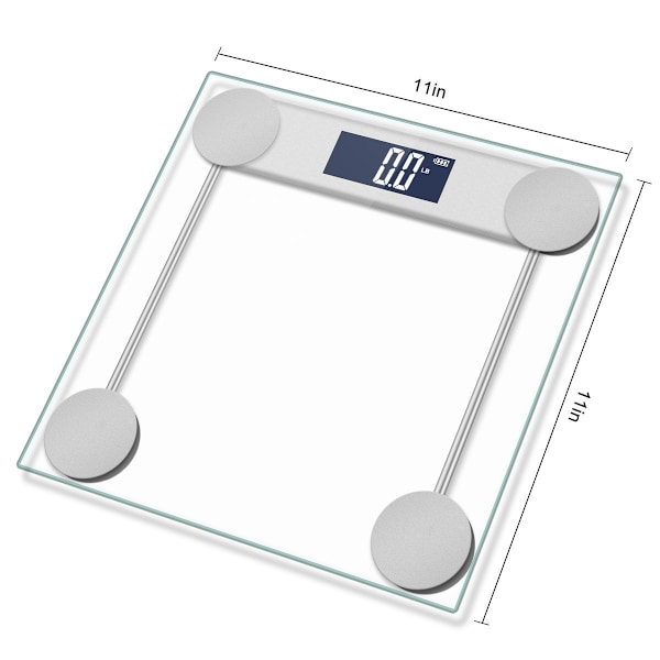 Digital badevægt, stort blåt LCD-baggrundsbelyst display, højpræcisionsmålinger, 6 mm hærdet glas