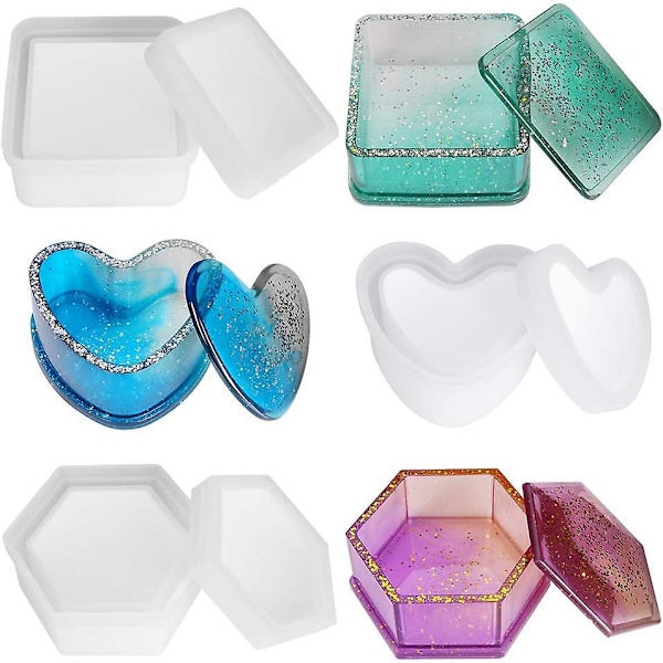 Boks Harpiksforme, Smykkeboksforme med Hexagon Epoxy Harpiksforme Hjerteform