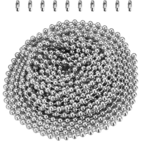 Kuglekæde 3 meter lang og 2,4 mm diameter med 10 forskellige forbindelser