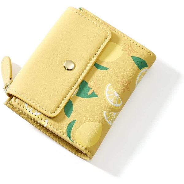 Cute Lemon Zipper Pocket Trifold Small Wallets Card Holder ID Window Wallet Coin Pocket for Women Ladies (YELLOW, Print)