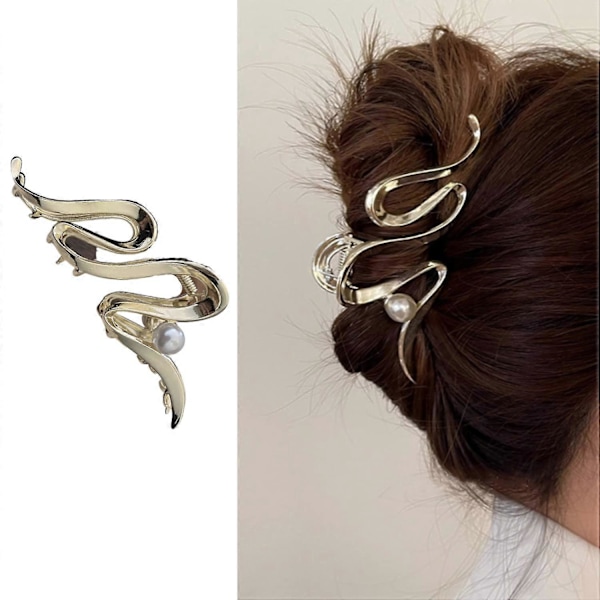 Epäsäännölliset hiusklipsit, elegantti metallinen hopeinen aaltohiusklipsi, hiusneula, frigid-tyylinen ranskalainen hiusklipsi paksuille hiuksille, metalliset hiusneulat, hiustarvikkeet Gold Pearl