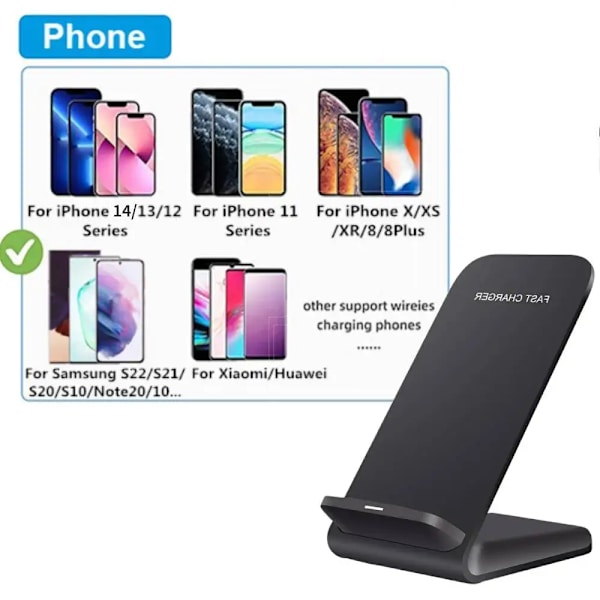30W Snabbladdare för Trådlös Laddning för Samsung S24 S23 S22 S21 Snabbladdningsställ för iPhone 15 14 13 12 11 Pro Max XS XR X 8 Xiaomi 14 Black