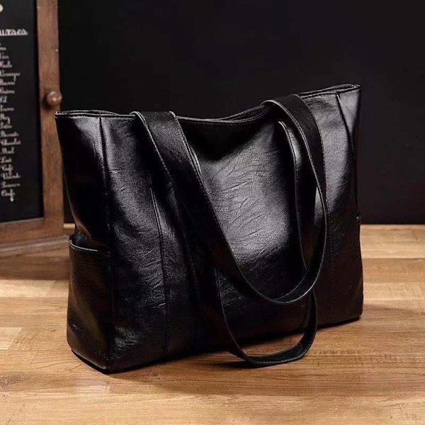 Vintage Handväska PU Läder Väska SVART Black