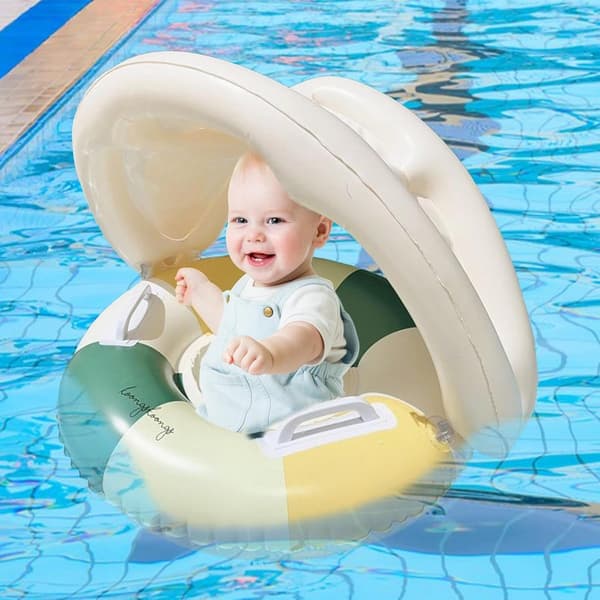 Babysimring med säkerhetssits och UV-solskydd - Simtränare för spädbarn 6-36 månader - Poolleksak