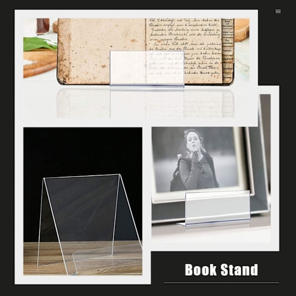 4-pakning bokstøtter, transparent bokdisplaystativ