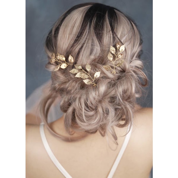 Brud hårtilbehør Hårnåler Clip Bobby Pins Vintage Gold Leaf Brudepike hodeplagg Tilpasset bryllupspakke med 3