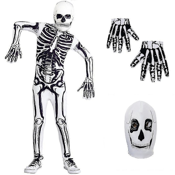 3-14 -vuotiaiden lasten luuranko body, käsineet ja maski cosplay-setti 3-4 Years