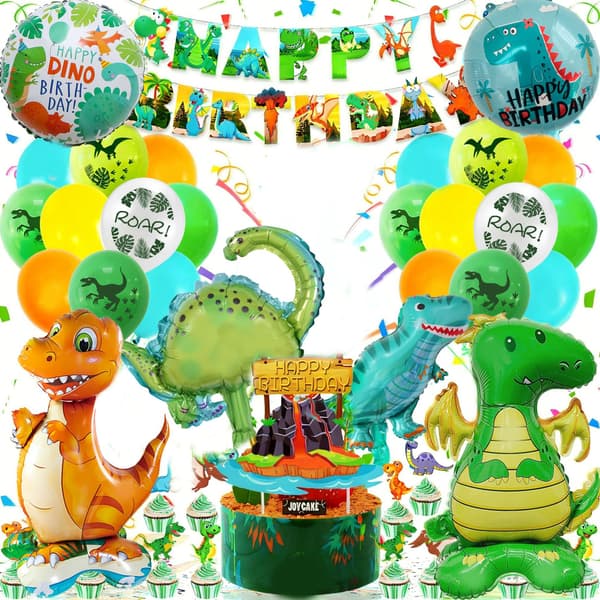 Dinosaur Folieballongsett med Bannere for Bursdagsfestdekorasjon og Stedsoppsett Number 2 Set