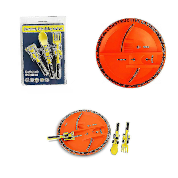 kryc Bulldozer Grävmaskin Skyffel Småbarnstallrikar Servisset Babytallrikar Hållbart 3-pack Barnbestick Tre Set