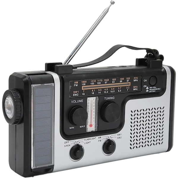 Bärbar LED Handvev Radio AM FM SW Sol Dynam Outdoor Nödradio med Bärbar Ficklampa