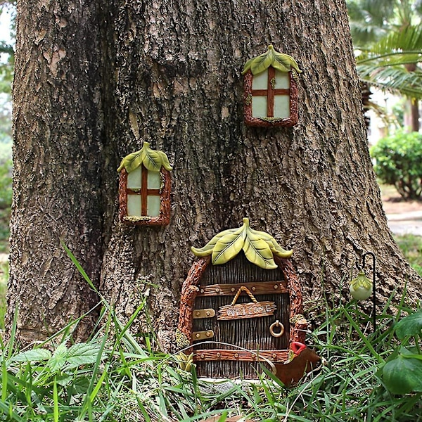 4 miniatyyrikeijun tonttupatsaan setti ikkunaan ja oveen, puutarhakoriste, puun koristelu