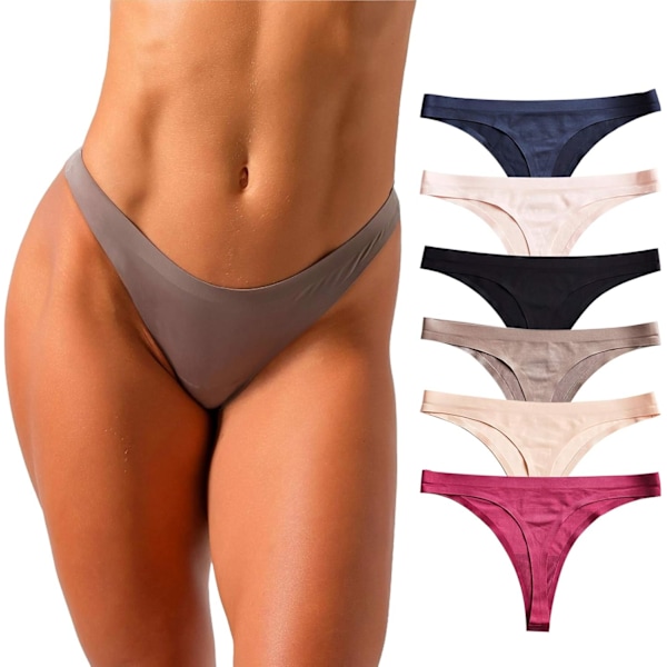 WJ Sömlösa T-backs för Kvinnor Osynliga Underkläder Sexig Spets Silke 6-pack Färg Två color two XL