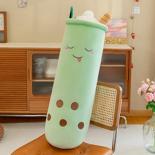 Søde Plysdyr Lang Plys Pude Bubble Tea Udstoppede Dyr Gave til Børn Voksne (Grøn Plys, 40 cm)