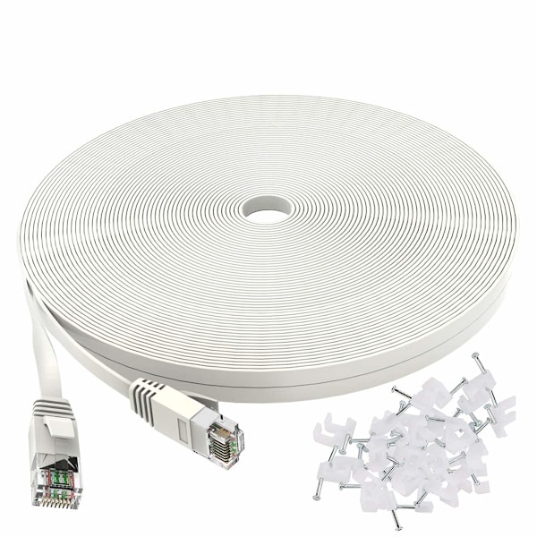 Cat 6 Ethernet-kabel 15 m Hvit - Flat Internett Nettverk Lan