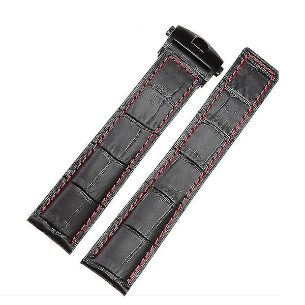 Tag Heuer Ægte Læderrem 19mm/20mm/22mm til Mænd - Sort/Rød/Sort Foldespænde Læder Urrem - WELLNGS sort rød sort 19mm black red black