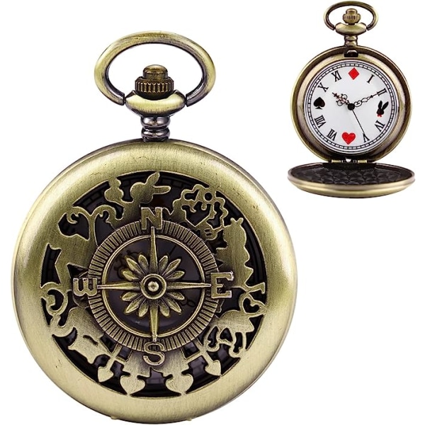 Alice in Wonderland Watch med tema brons kvarts Steampunk fickur Fickur för födelsedag julklapp för barn