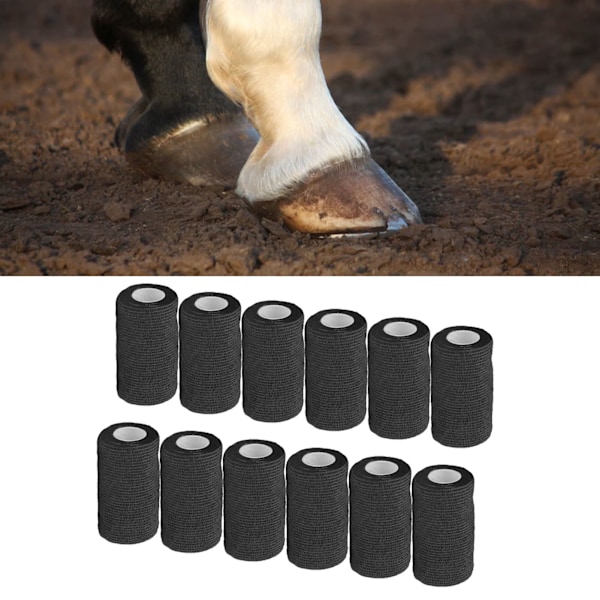 12 stk. Bandage Wrap Naturlig Latex Elastisk Selvklæbende Wrap til Køer Hunde Heste 10cm Sort_xx