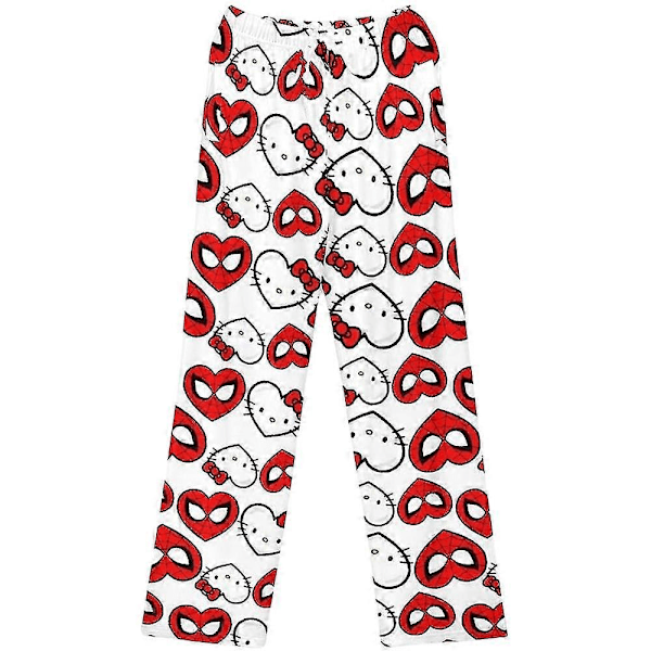 Naisten ja tyttöjen piirretty pyjamahousut yöasu söpö kissanpentu Spiderman painettu yöasu loungewear housut valkoinen kissa White Kitty 2XL