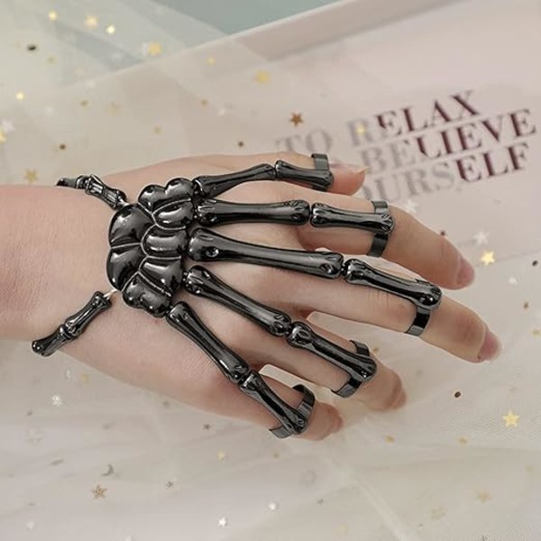 Skelett Punk Handben Skelettarmband med Ring Skalle Fingrar Armband Spökhandske Kedja för Män och Kvinnor Halloween