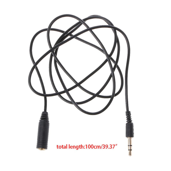 3,5 mm hann til hunn 3-polet jackplugg Stereo Audio Aux forlengelseskabel ledning 1 m