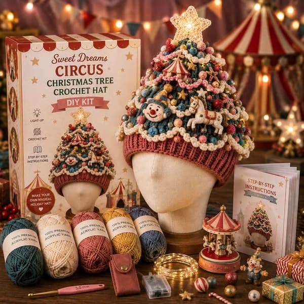 Hæklet juletræshat med lys DIY-sæt J