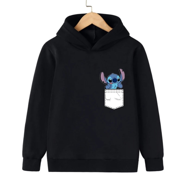 Y2k Anime Stitch Hættetrøje Børn Tegnefilm Tøj Børn Pige Dreng Lilo and Stitch Sweatshirt Manga Hoody Baby Casual Top sort59002