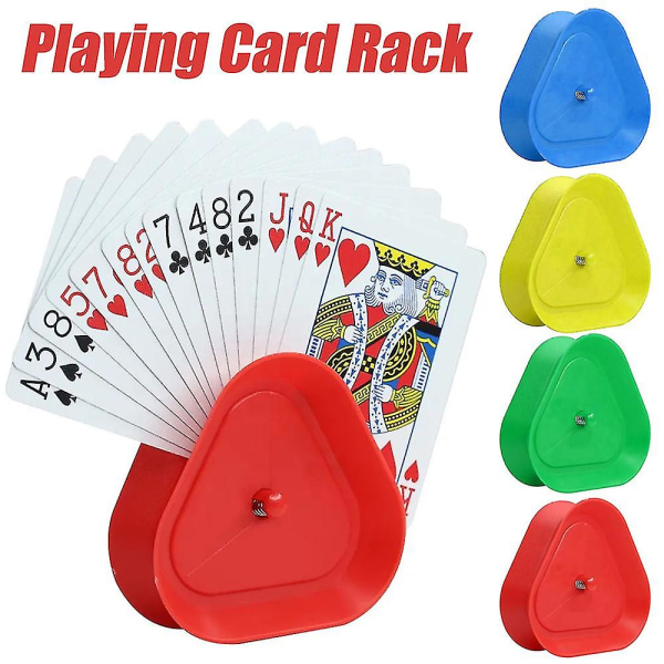 Mike 4 Pack kolmion muotoinen pelikorttiteline lapsille eläkeläisille, muoviset handsfree-korttitelineet Canastalle, pokeribileille, perhekorttipeli-iltaan