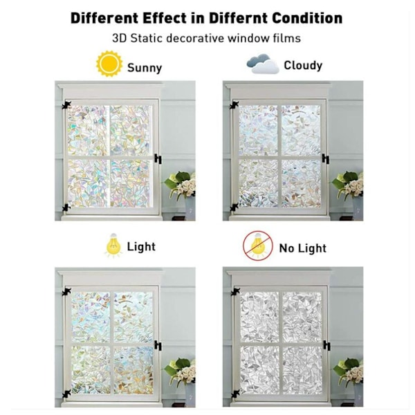 60*300CM Regnbågs-effekt Elektrostatisk Fönsterfilm Sekretess Dekor