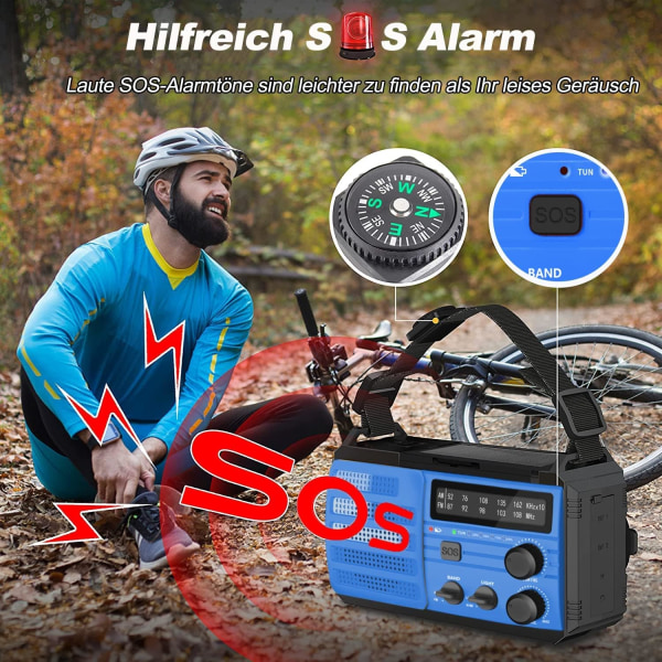 Veva Radio med vev, 8000mAh - Solcellsdriven bärbar AM/FM/NOAA väderradio