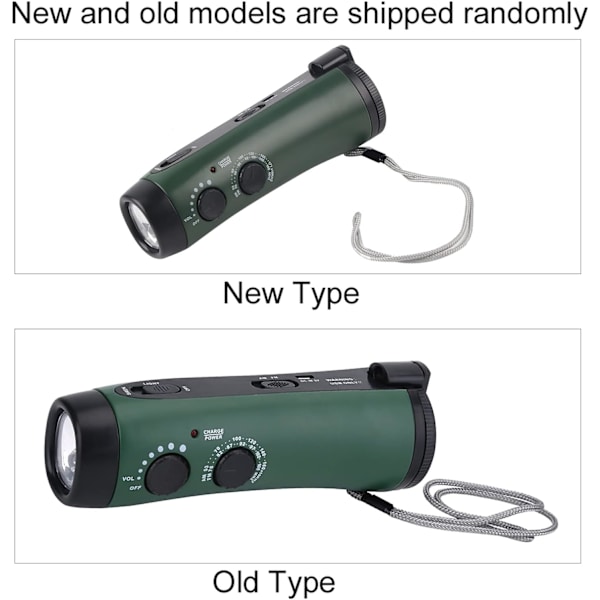 Outdoor Bärbar LED Handvev Ficklampa Nödradio Fackla Telefonladdare Grön
