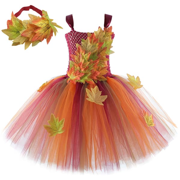 Simuleret ahornblad mesh-kjole til børn, Halloween Thanksgiving prinsesse-tutu til piger 12 Months