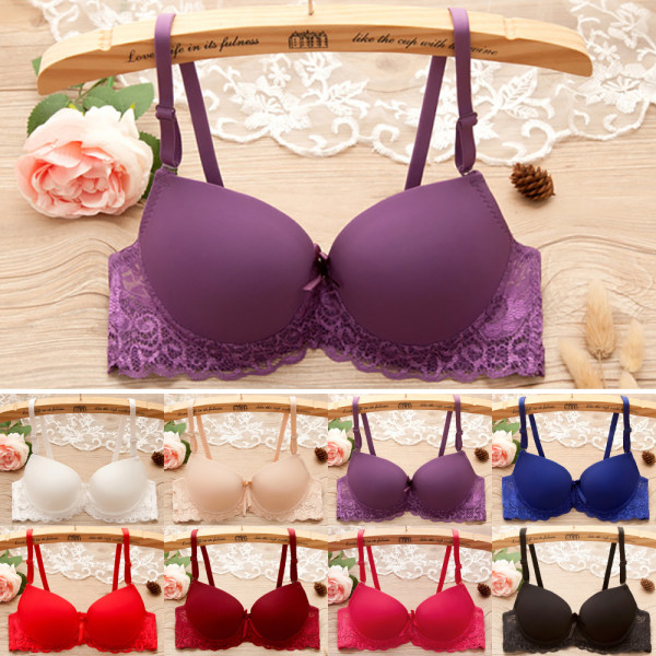 Damer i glänsande spetsbh - Enfärgad glänsande sexiga underkläder - Lila damer Purple 36/80AB
