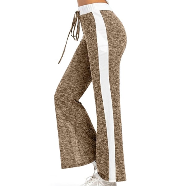 Damer casual elastiska byxor med breda ben Yoga Sport joggingbyxor Khaki,L
