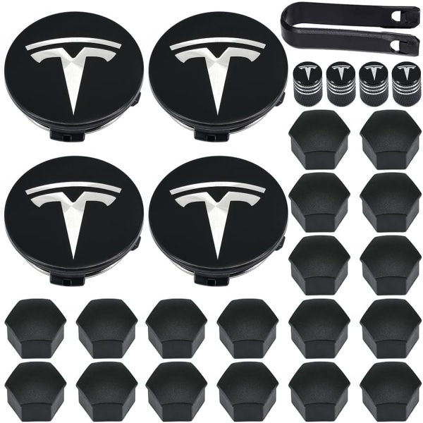 4 stk Aero Hjuldekselsett for Tesla Hjulnav Sentermutterdeksler for