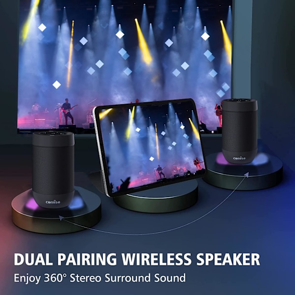 Bluetooth-kaiutin, 5.3 Bluetooth-kaiuttimet langattomasti, TWS-stereoparitus, sisäänrakennettu mikrofoni, 360° HDSound, IP65 vedenkestävä kaiutin, sopii lahjaksi miehille/naisille - Musta Black