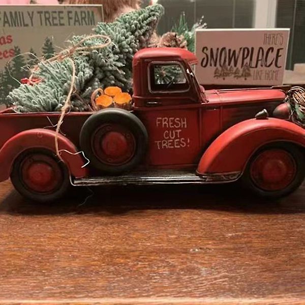 Julröd Bondgård Lastbil Ornament Vintage Resin Klassisk Pickup Röd Lastbil För Julfest Dekoration-yujia B