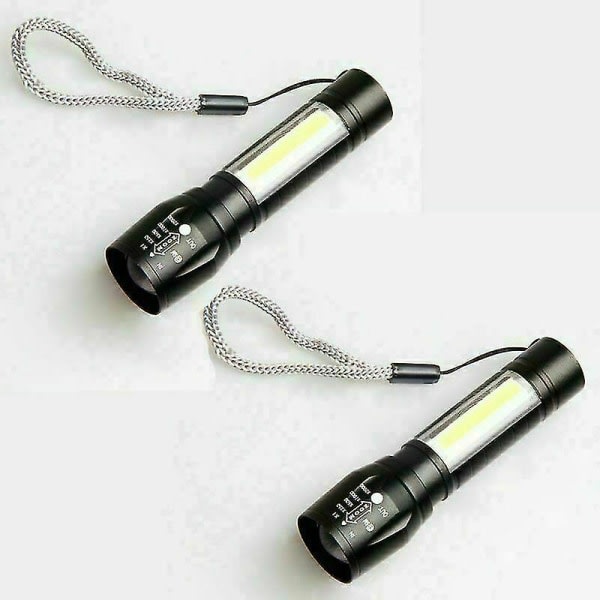 Set - 2 taskulamppu, LED USB Ladattava Tehokas sotilaallinen tähkälamppu Kannettava zoomattava taskulamppu autotallityöpajaan Camping Di