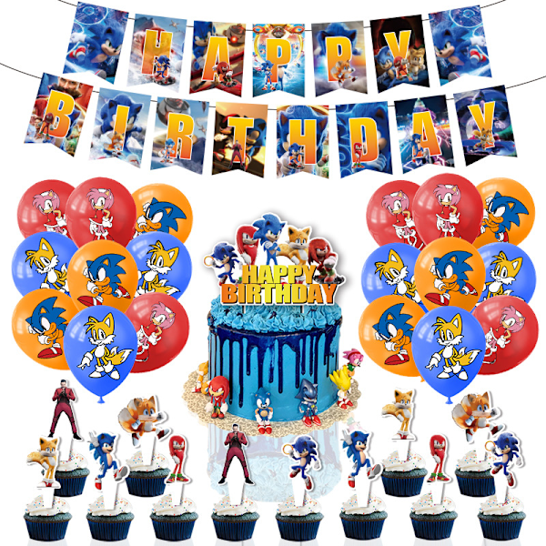 Sonic-synttärikakun sisäkortti ja ilmapallokoriste Big Set