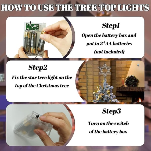 11 tommer juletræ stjerne top 3aa batteridrevet juletræ top lysende, sølv jern